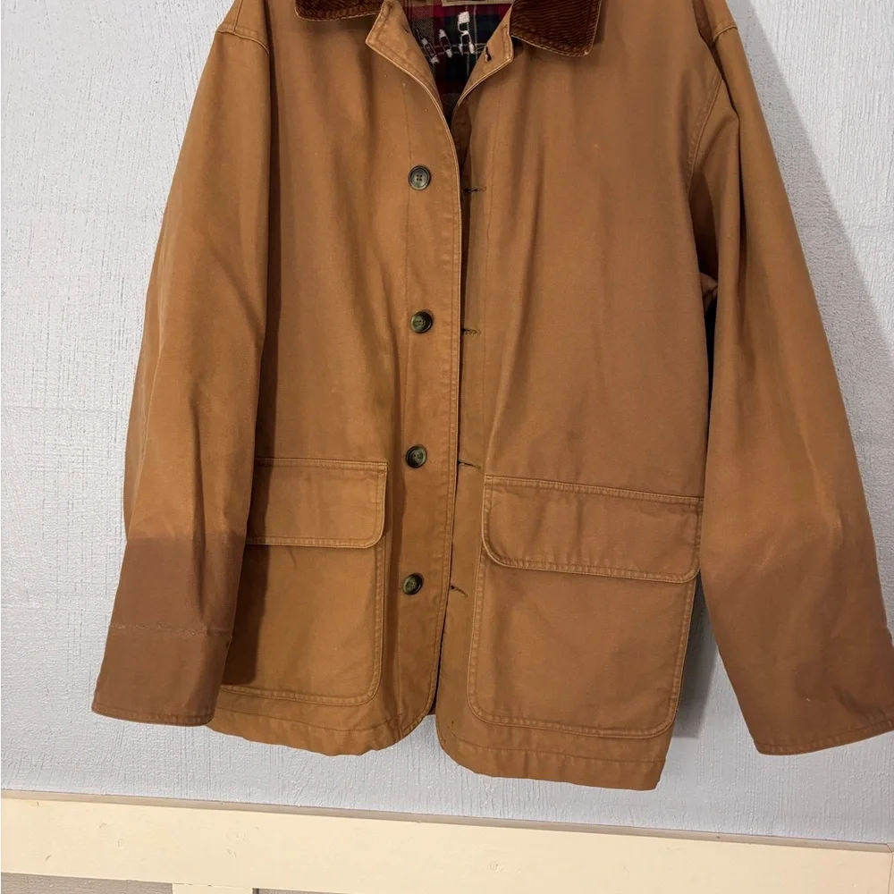Dunbrooke Tan Bomber Jacket with Corduroy Collar SZ Medium Light Flannel lined - Picture 3 of 12